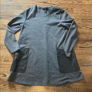 BCBGMaxAzria Gray Long Sleeve Dress with Black Accents
